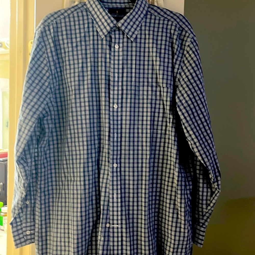 Blue and white gingham, Stafford men’s button down dress shirt